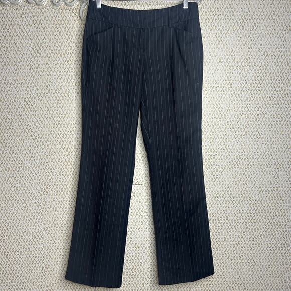 NWOT NY&Co 7th Ave Suit Company Black Striped Creased Straight Leg Pants Size 4 - Picture 1 of 11